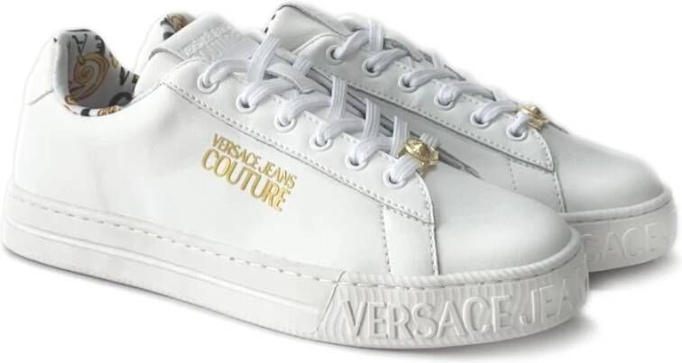Versace Witte Leren Sneakers met Gouden Logo White Dames