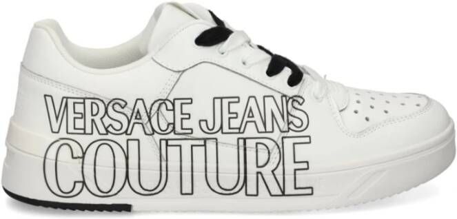 Versace Jeans Couture Witte Leren Sneakers met Logo Print White Heren