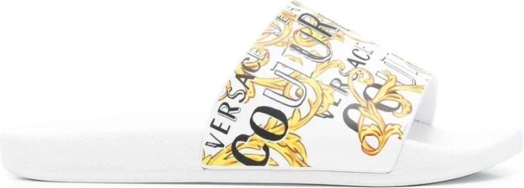 Versace Jeans Couture Barok Print Witte Zwembadsandalen Multicolor Dames