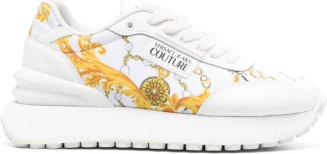 Versace Jeans Couture Witte Leren Sneakers met Barok Print White Dames