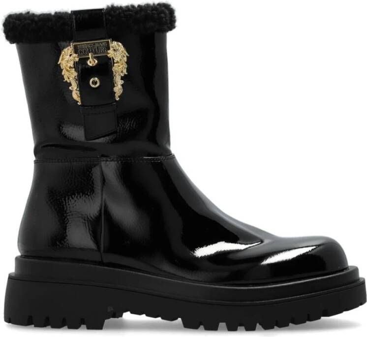 Versace Jeans Couture Zwarte Enkellaarzen voor Vrouwen Black Dames