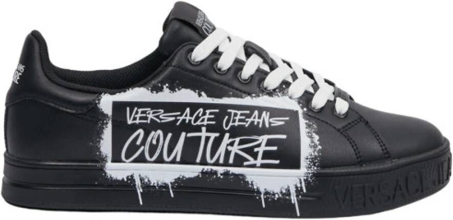 Versace Jeans Couture Zwarte Fondo Court Sneakers met Inscriptie Black Heren