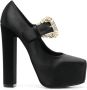 Versace Jeans Couture Zwarte Satijnen Platform Pumps met Barok Gesp Black Dames - Thumbnail 1