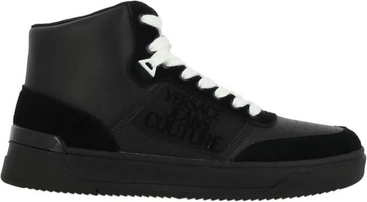 Versace Jeans Couture Zwarte Leren Sneakers met Suède Logo Black Dames