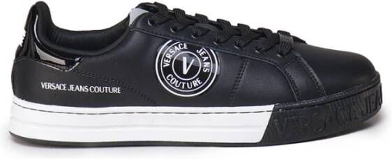 Versace Jeans Couture Zwarte Leren Sneakers met Witte Details Black Heren