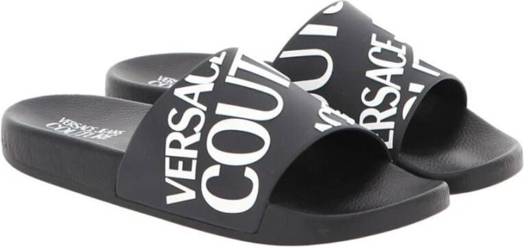 Versace Jeans Couture Zwarte Logo Pool Slides Sandalen Black Heren