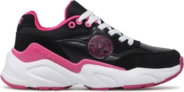 Versace Jeans Couture Zwarte Sneakers met Roze Details Black Dames