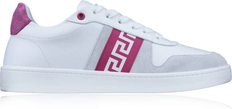 Versace Leren Vetersneakers met Grieks Motief White Dames