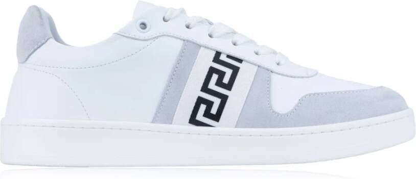 Versace Leren Vetersneakers met Grieks Motief White Dames