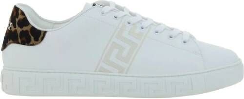 Versace Luipaardprint Leren Sneakers White Heren