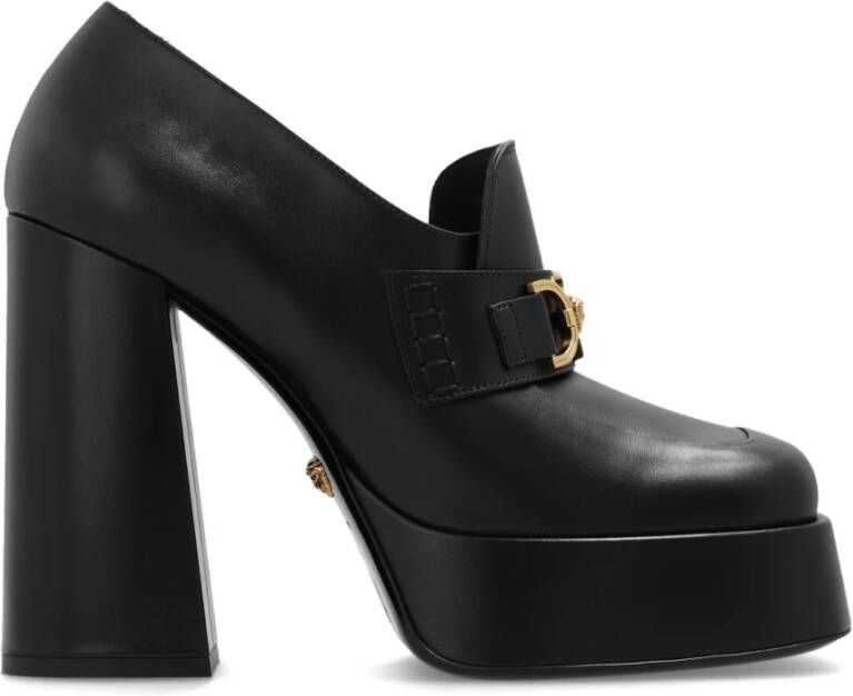 Versace Zwarte Mocassins met Hak en Plateau Black Dames