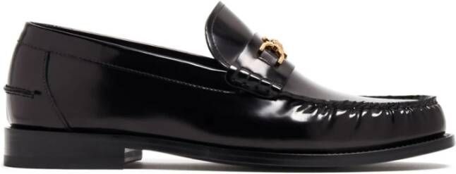 Versace Medusa Plaque Zwarte Kalfleren Mocassins Black Heren