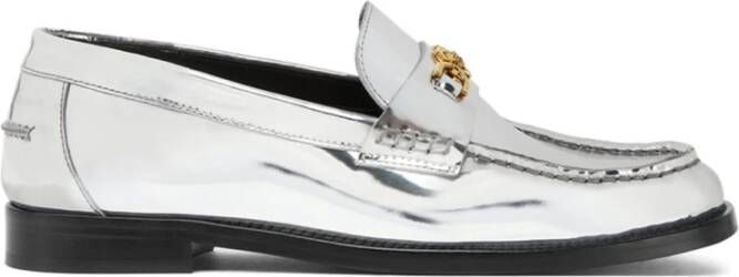 Versace Metallic Finish Medusa Plaque Platte Schoenen Gray Dames