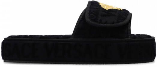 Versace Embossed Logo Platform Slides Zwart Heren