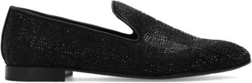 Versace Satijnen slippers met kristalversiering Black Heren