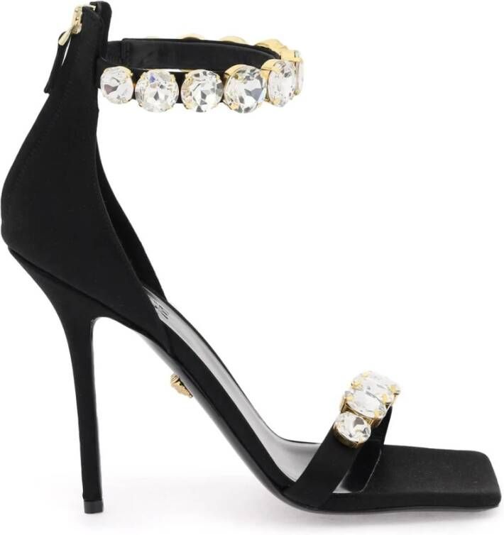 Versace Satin Sandalen met Kristallen Black Dames