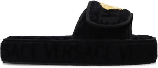 Versace Embossed Logo Platform Slides Zwart Heren