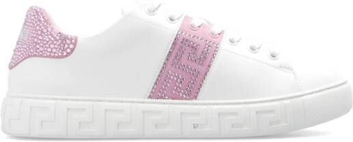 Versace Witte Roze Leren Sneakers La Greca White Dames