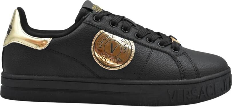 Versace Zwart en Goud Leren Court Schoenen Black Heren