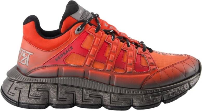 Versace Leren Sneakers met Trigreca Print Red Heren