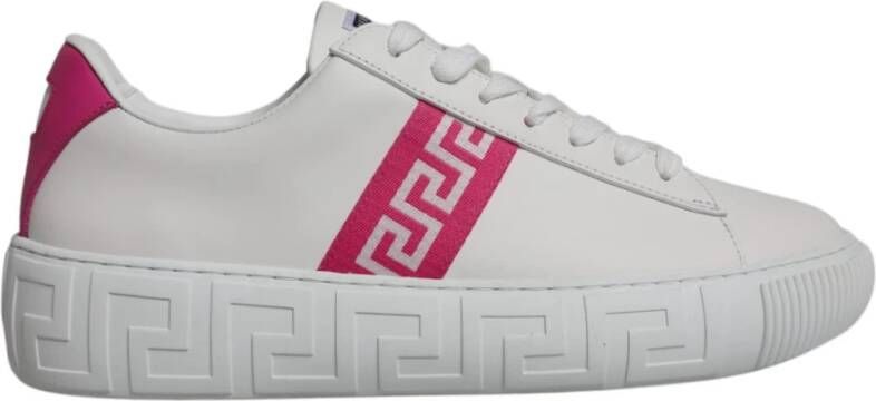 Versace Wit Roze Leren Sneakers met Logo White Heren