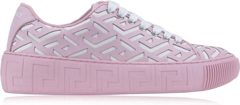 Versace Witte en roze leren vetersneakers Pink Dames