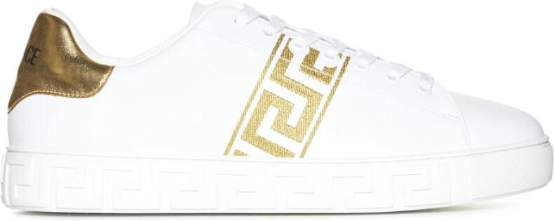 Versace Witte Goud-tone Sneakers met Greca Motief White Heren