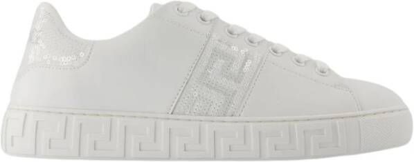 Versace Witte Katoenen Sneakers Vetersluiting Ronde Neus White Dames