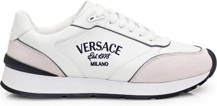 Versace Witte leren sneakers met suède inzetstukken White Heren