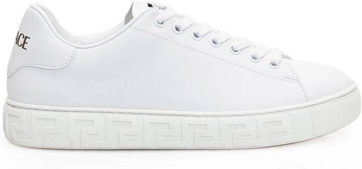 Versace Witte Sneakers met Vetersluiting en Grieks Patroon White Dames