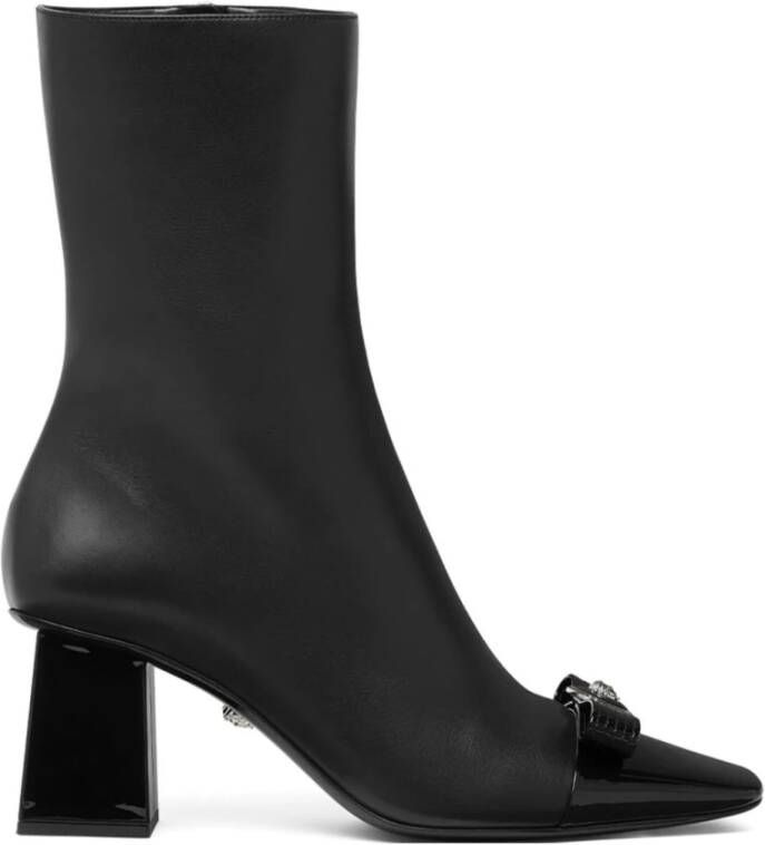 Versace Zwarte Kalfsleren Booties Black Dames