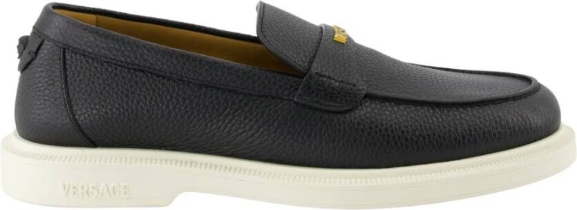 Versace Zwarte korrelige leren loafers Lente-Zomer 2025 Black Heren