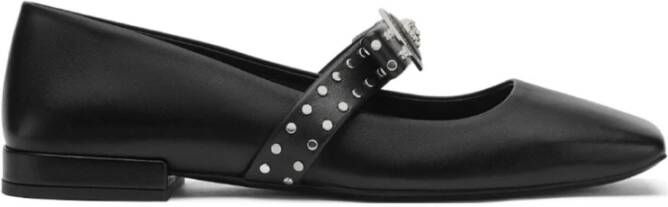 Versace Zwarte leren ballerina schoenen Black Dames