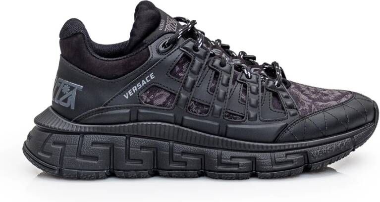 Versace Zwarte Leren Barok Patroon Sneakers Black Heren