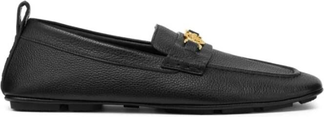 Versace Leren Driver Loafers met Metallic Detail Black Heren