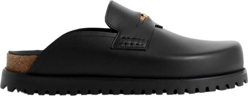 Palm Angels Zwarte Leren Sliders met Dubbele Touch Strap Black