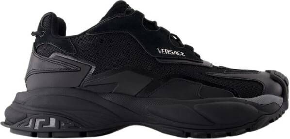 Versace Zwarte Leren Lage Sneakers Black Heren