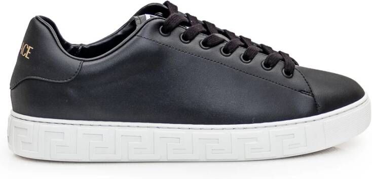 Versace Zwarte Leren Sneakers Black Heren