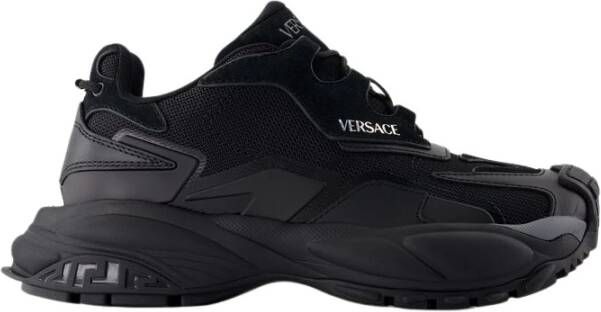 Versace Zwarte Leren Sneakers Ronde Neus Black Dames