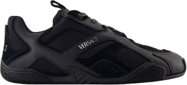 Versace Zwarte Leren Sneakers Ronde Neus Black Heren