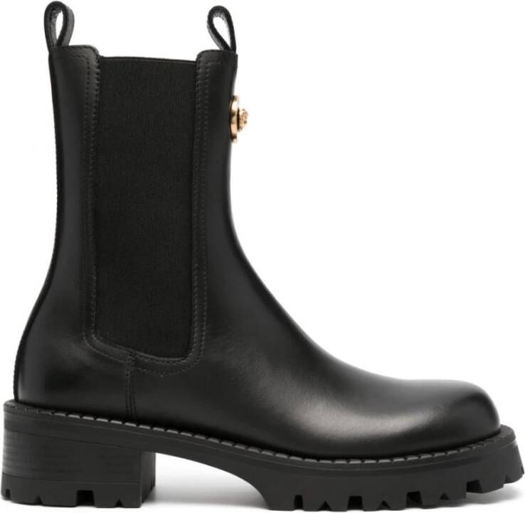 Versace Boots & laarzen Booties Ankle Boots Leather Black in zwart