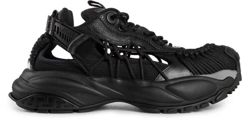 Versace Zwarte Mesh Sneaker met Touwbanden Black Heren