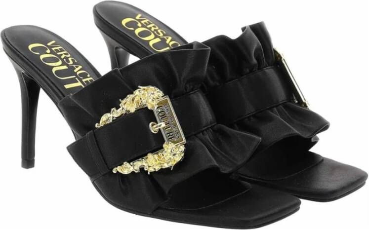 Versace Zwarte Open Sandalen met Gouden Gesp Black Dames
