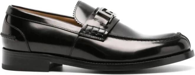 Versace Zwarte Ruthenium Loafer Kalfsleer Black Heren