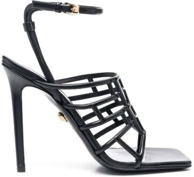 Versace Zwarte Sandalen met Uitgesneden Details en Hoge Hak Black Dames