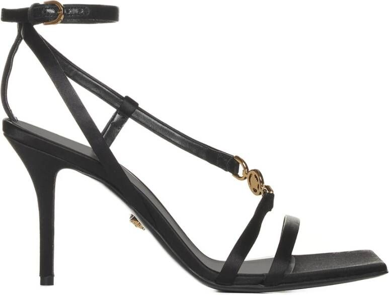 Versace Zwarte Satijnen Sandalen met Medusa Detail Black Dames