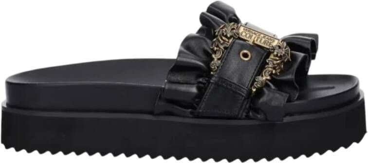 Versace Zwarte slippers met pin gesp sluiting Black Dames