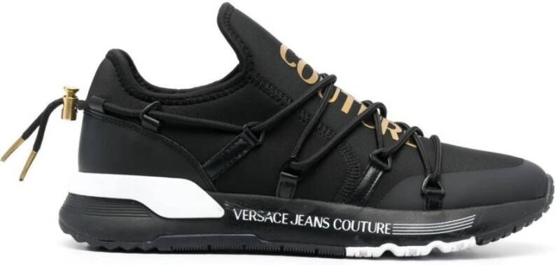 Versace Zwarte Sneakers met Gouden Logo Black Heren