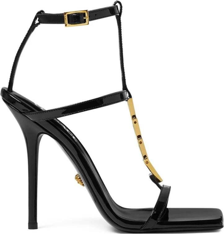 Versace Zwarte Stiletto Hak Open Teen Sandaal Black Dames