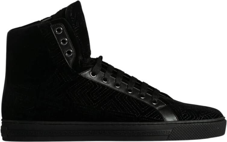 Versace Zwarte Velvet High-Top Sneakers Black Heren